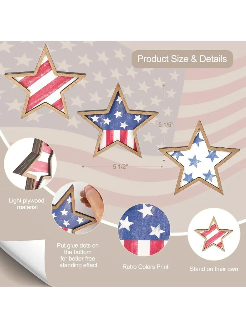Patriotic Wooden Star Decor Set of 3 - 4th of July & Memorial Day Tiered Tray